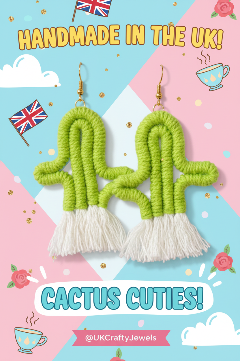 Green Cactus Crochet Earrings Promo