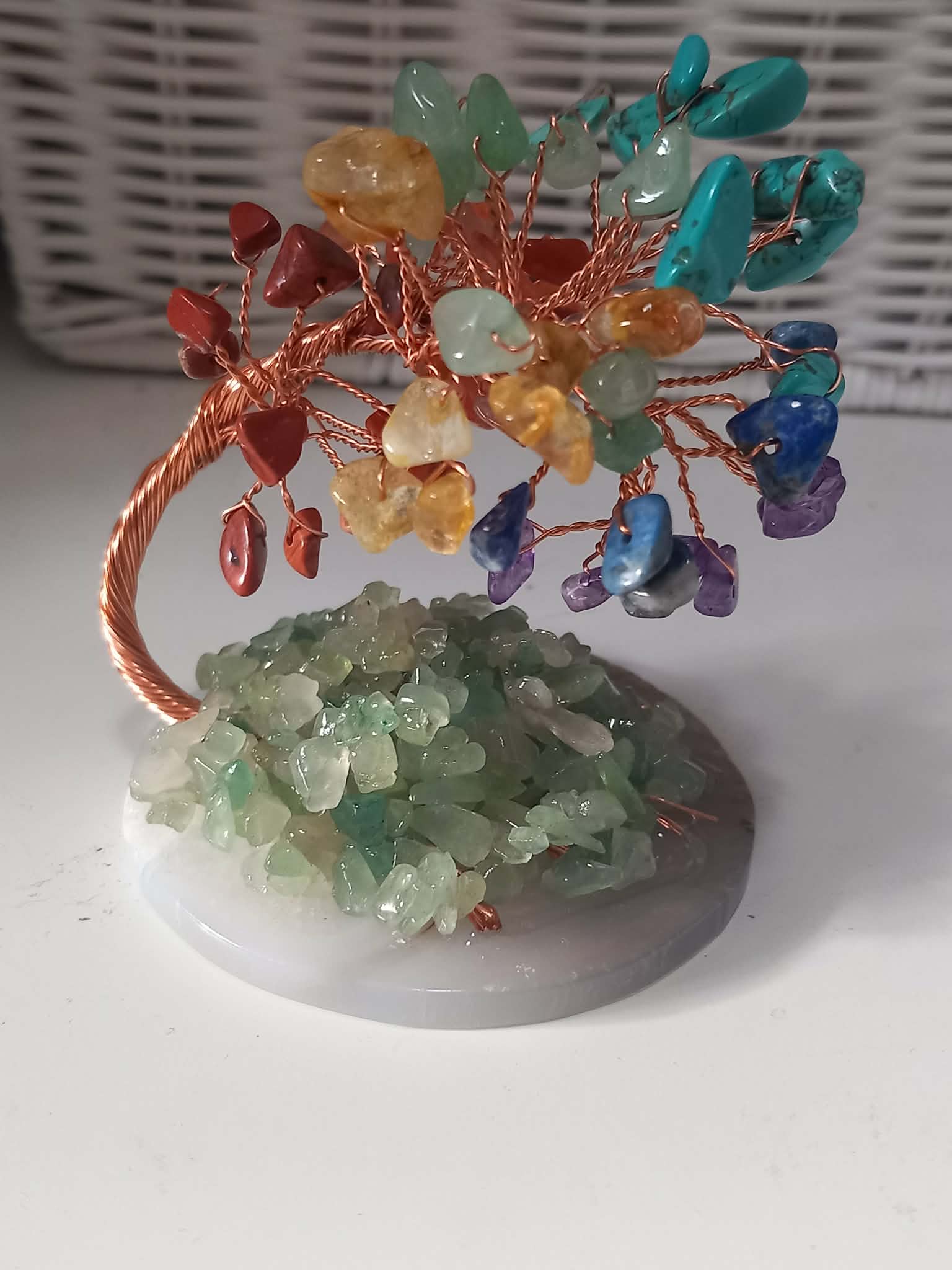 Natural seven chakra crystal crushed stone tree copper wired tree ornament - Tadley crafts