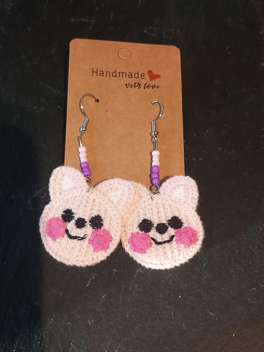Handmade Pig crochet earrings 