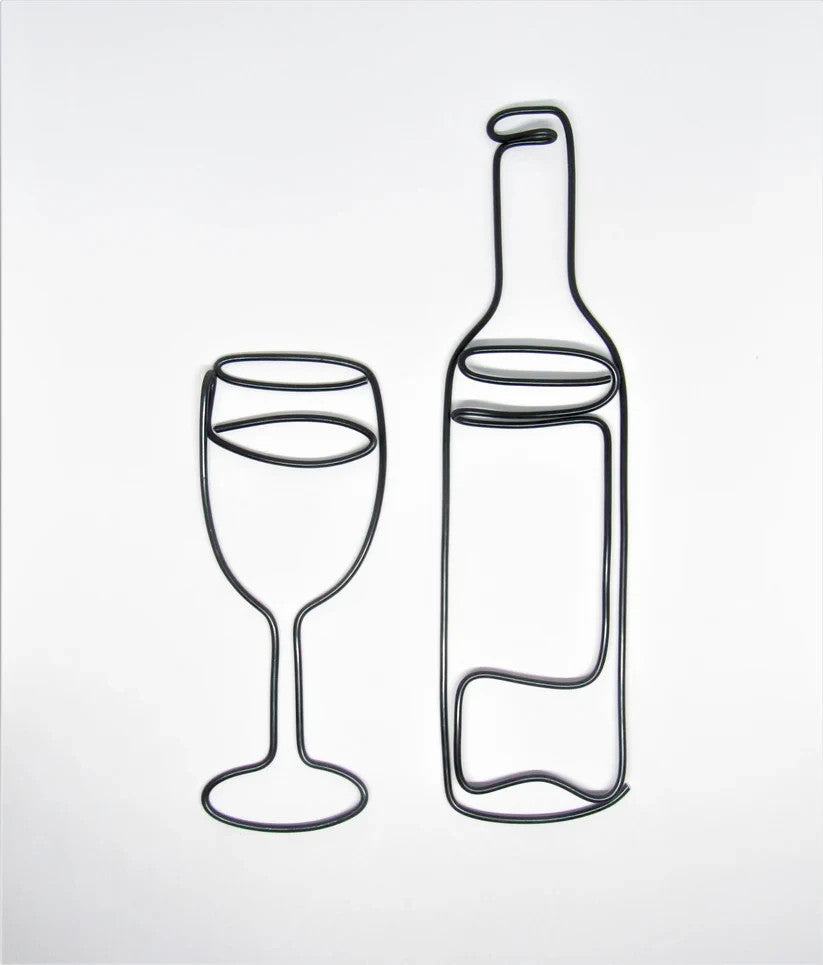 Wine bottle and wine glass wall art sign for home bar New