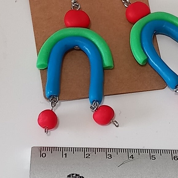 Dangly rainbow polymer clay earrings 3