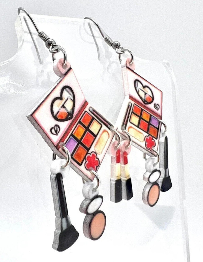 Makeup Compact Earrings - Beauty Accessories Dangly Earrings for Women