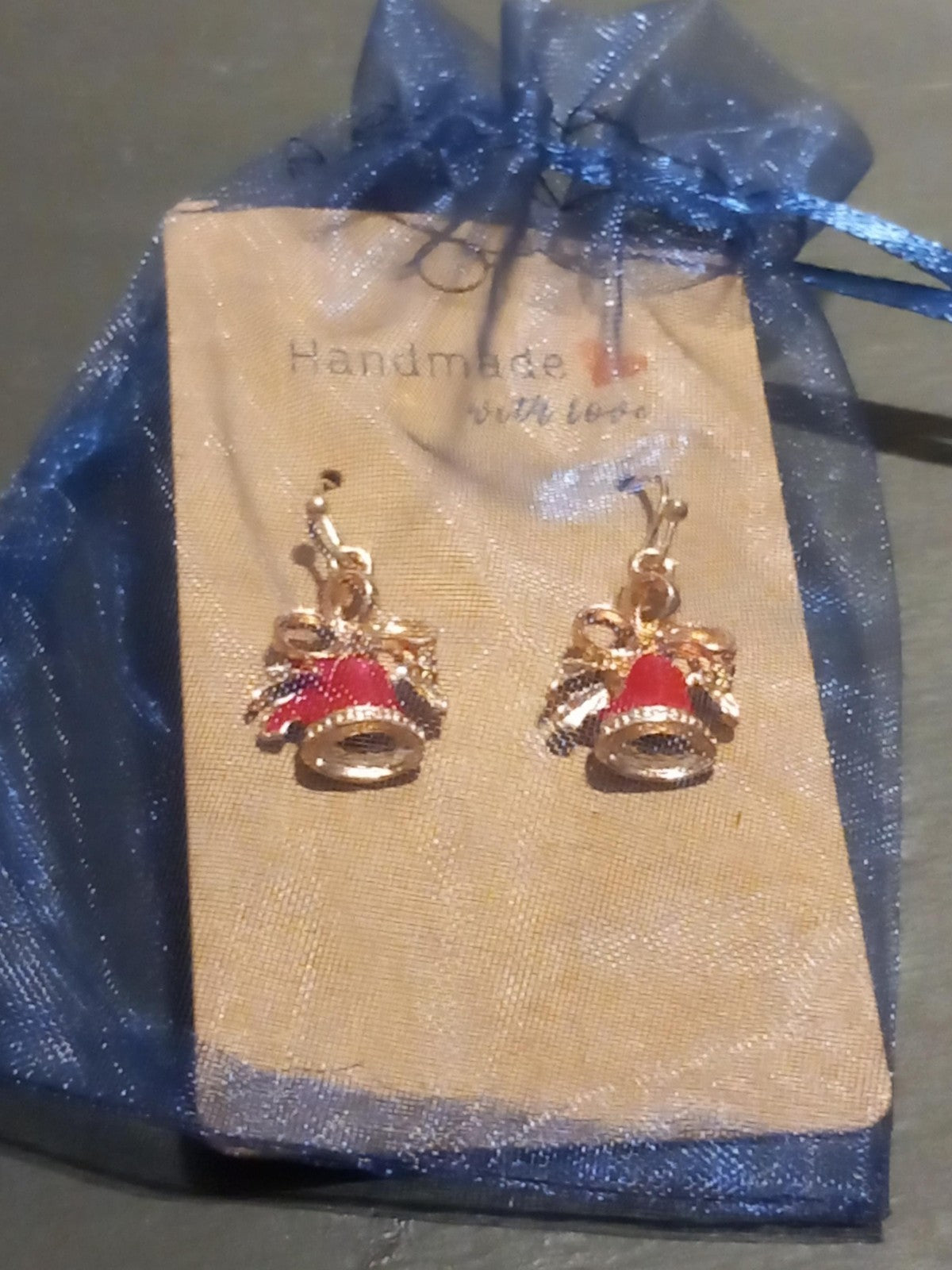 Christmas Bell earrings in a gift bag