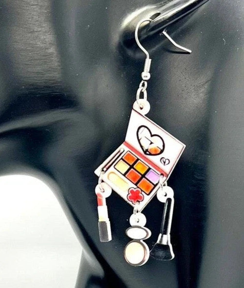 Makeup Compact Earrings - Beauty Accessories Dangly Earrings for Women