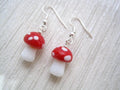 TOADSTOOL MUSHROOM Lampwork 3D Drop Dangly Earrings for Women