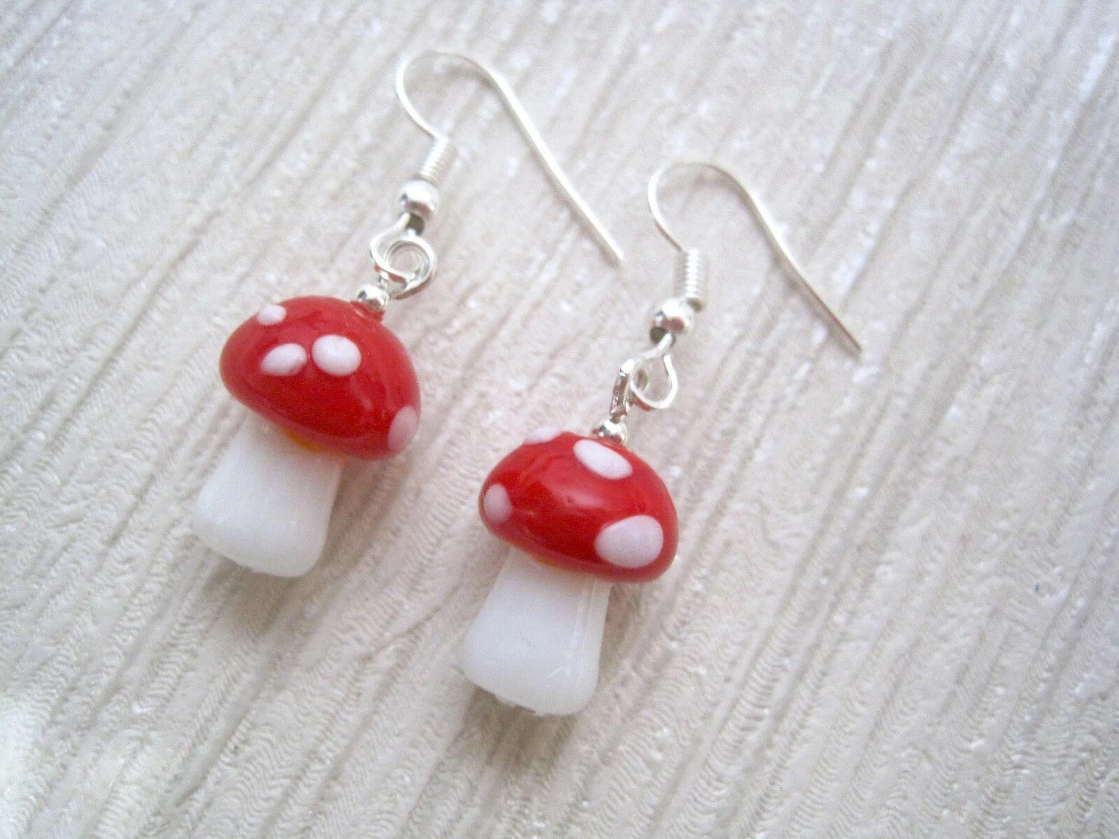 TOADSTOOL MUSHROOM Lampwork 3D Drop Dangly Earrings for Women