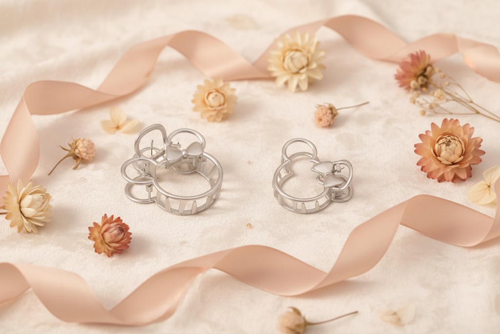 Silver Mouse Bow Hair Clips Lifestyle