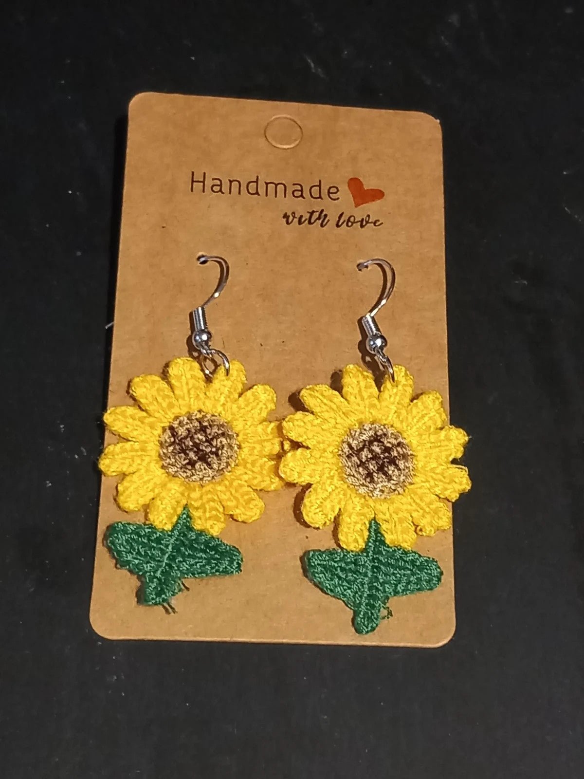 Sunflower crochet Earrings crochet dangly earrings OOAK brand new - Tadley crafts