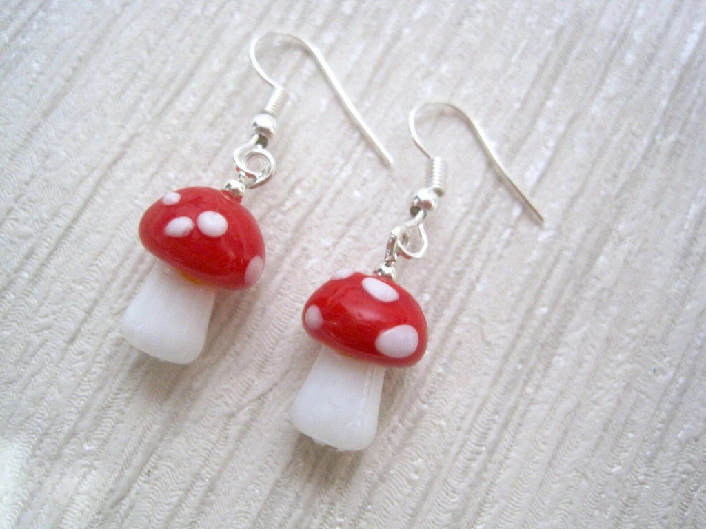 TOADSTOOL MUSHROOM Lampwork 3D Drop Dangly Earrings for Women - Tadley crafts