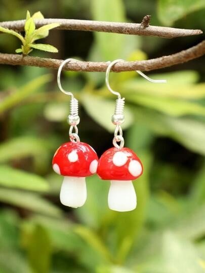 TOADSTOOL MUSHROOM Lampwork 3D Drop Dangly Earrings for Women - Tadley crafts