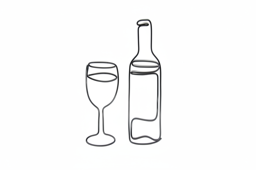 Wine Bottle & Glass Wall Art Sign on white background, no shadows