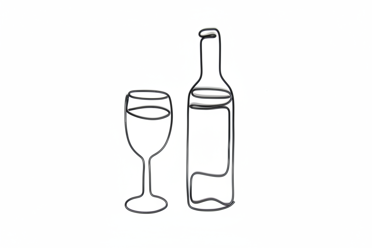 Wine Bottle & Glass Wall Art Sign on white background, no shadows